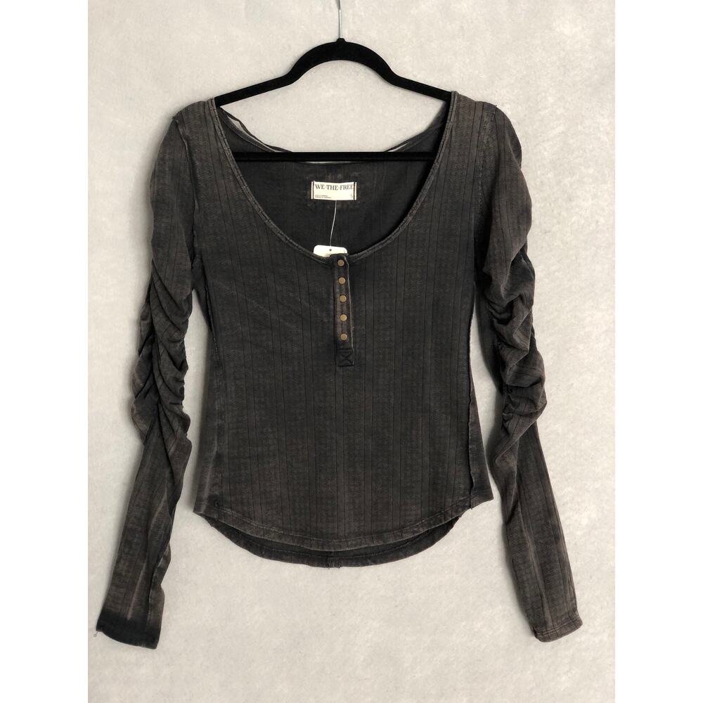 We The Free Pointelle Henley Top Women's XS Black NEW